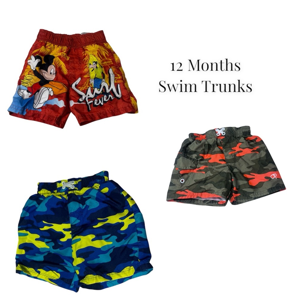 Disney Red and Green Swim Trunks camouflage lot of 3